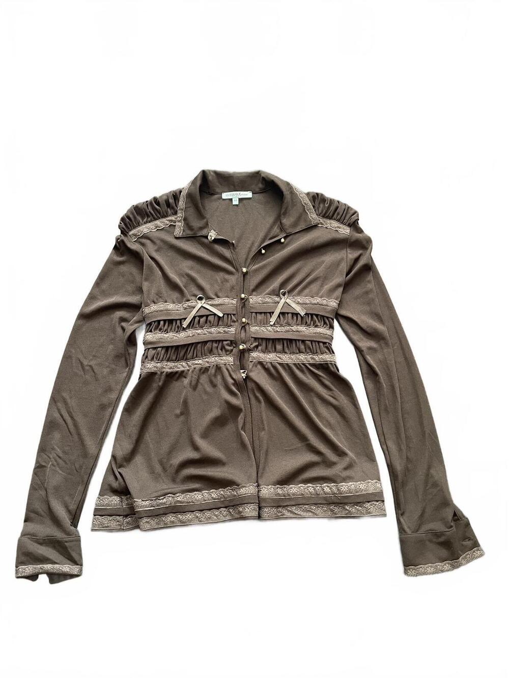 Guess by Marciano Women's Brown Long Sleeve Button-Up Top Size 44